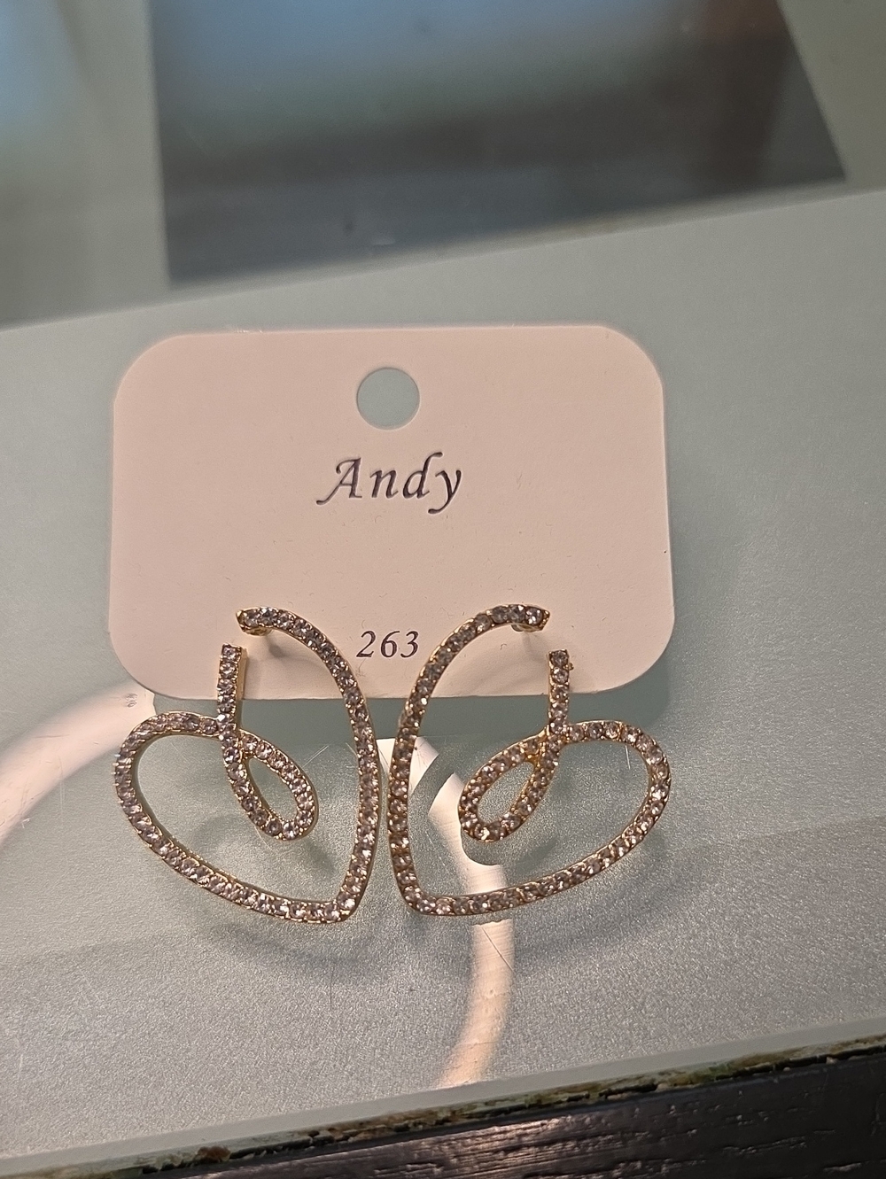 Crystal Heart Loop Earrings in Gold